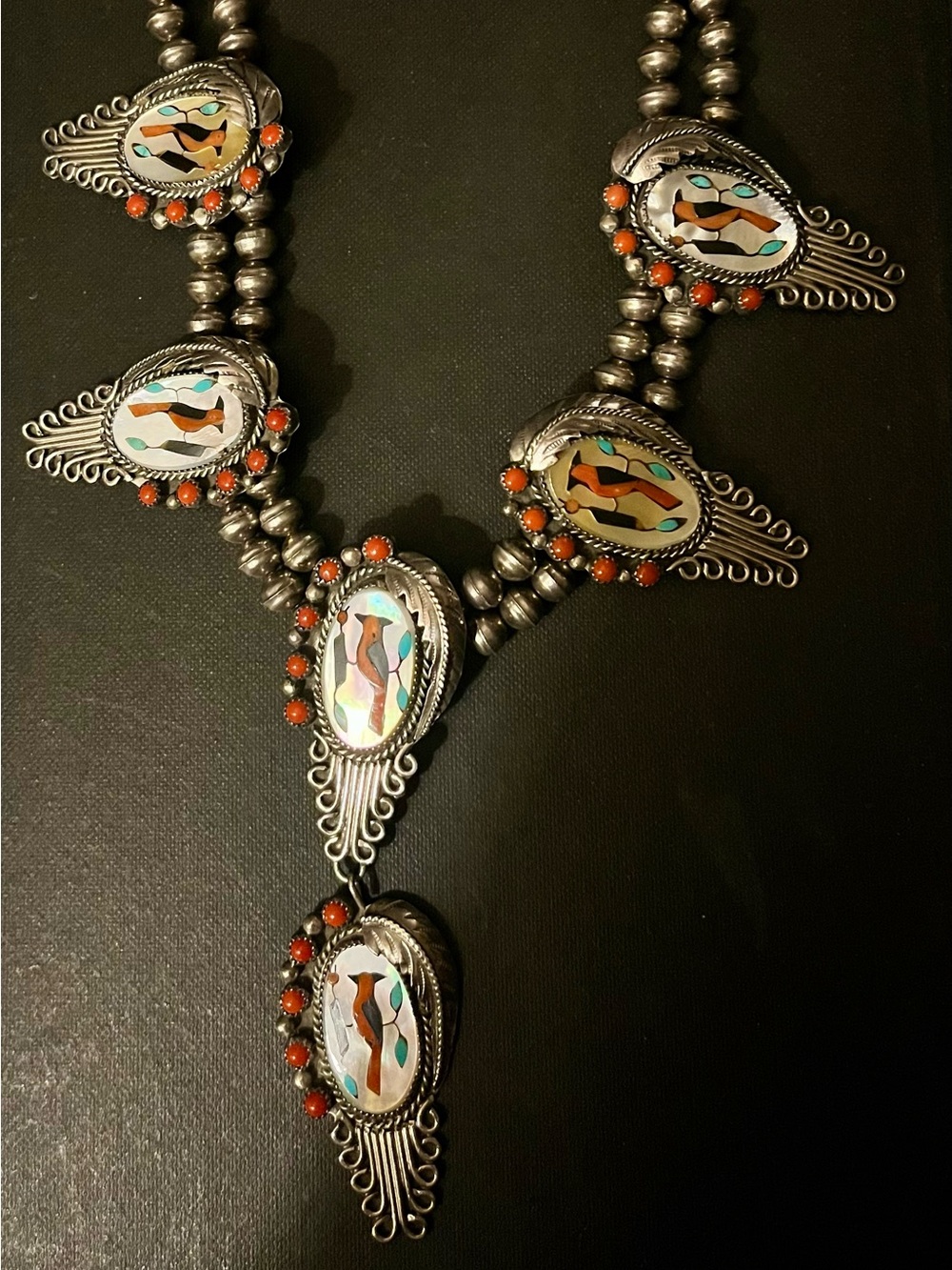 Vintage Native American inlay cardinal necklace